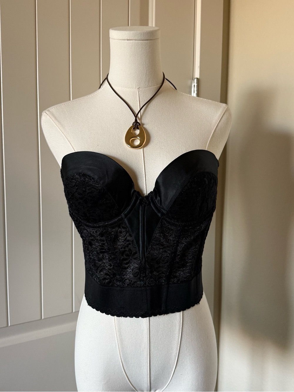 Black Strapless Lace Bustier Top by